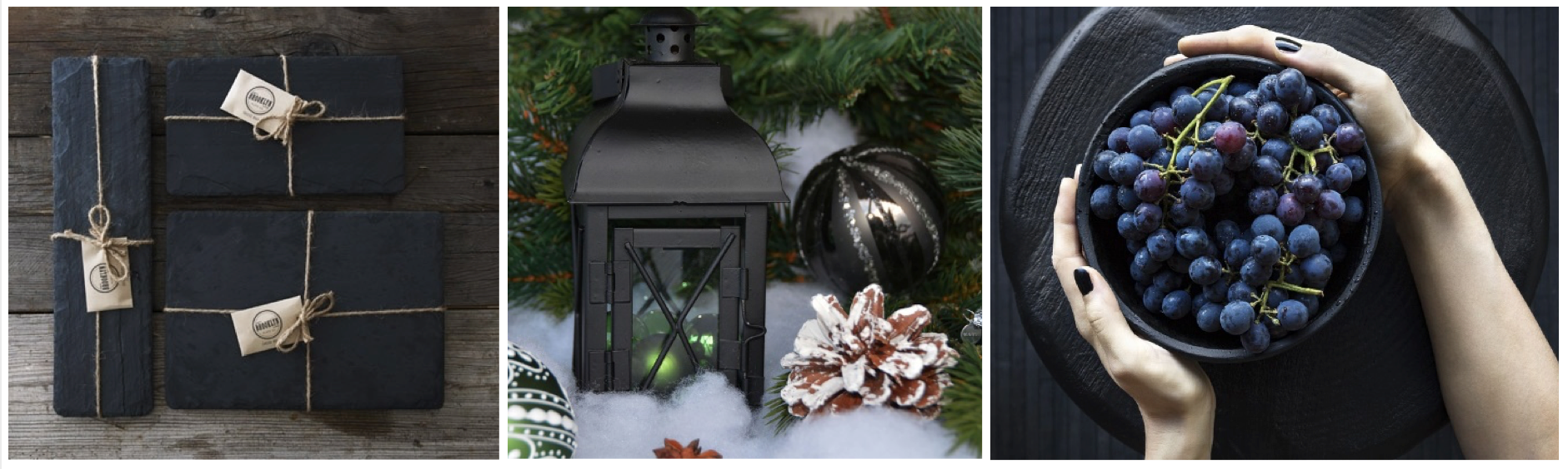 Black Accents, Holiday Wrapping, Lanterns and Festive Berries at Edward